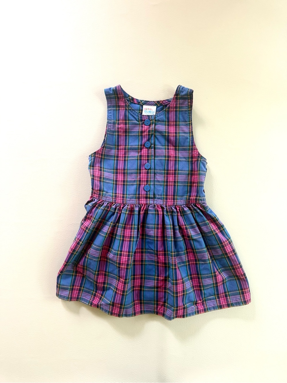 Vintage Oshkosh Purple Blue Pink Tartan Plaid Dress size 4T Girls Sleeveless